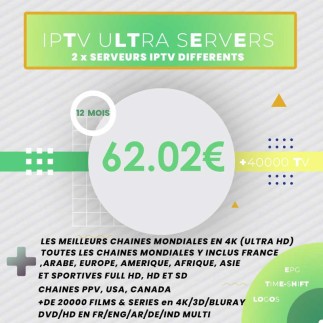 Abonnement IPTV Ultra Servers (2 en 1) 12 mois tunisie