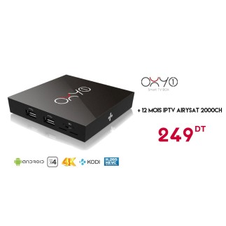 Box Android Oxy One 4K + 12 mois IPTV AIRYSAT 2000CH tunisie